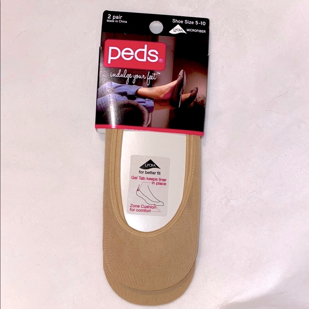 2 pair Lycra Peds Tan No-Show Socks Size 5-10